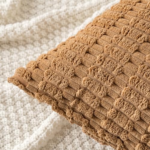 MIULEE Euro Sham Corduroy Decorative Throw Pillow Covers 24x24 Brown - Image 5