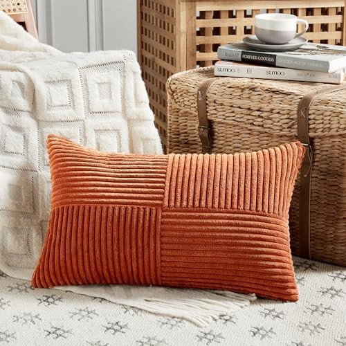 Fancy Homi Set of 2 Burnt Orange Long Lumbar Decorative Throw Pillow Covers - Image 2