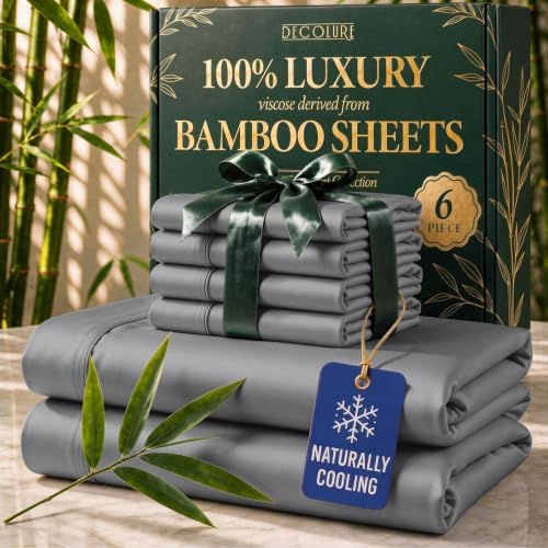 DECOLURE 100% Viscose Derived from Bamboo Sheets King Size, Luxury 6 Pc Set by DECOLURE