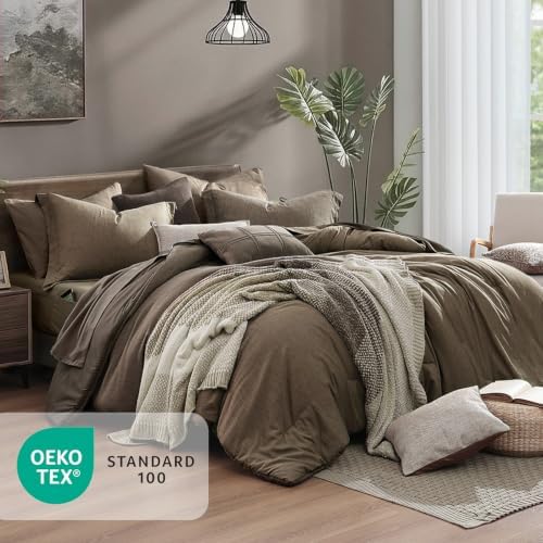 Monbix King Size Comforter Set 7 Pieces Taupe Grey Bed in a Bag - Image 4