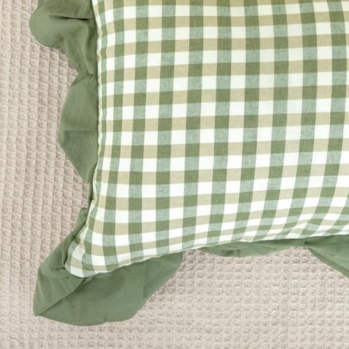JoraLion Ruffled Throw Pillow Cover 18x18 Gingham Green Solid Edge - Image 6