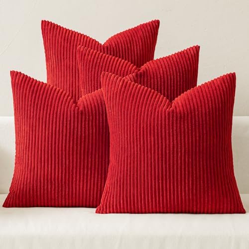 MIULEE Soft Corduroy Decorative Throw Pillow Covers Christmas Red 20x20 by MIULEE
