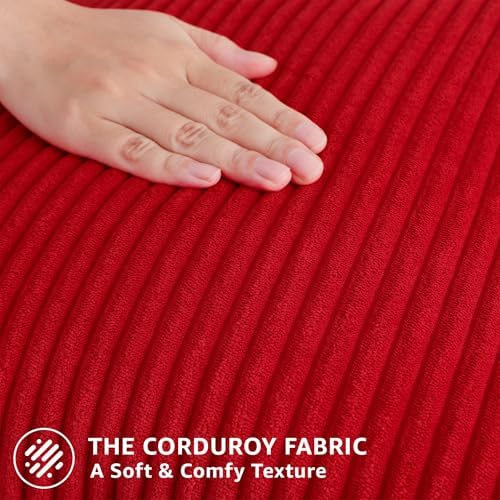 Mecatny Corduroy Throw Pillow Covers 18x18 Set of 2 Christmas Red - Image 5