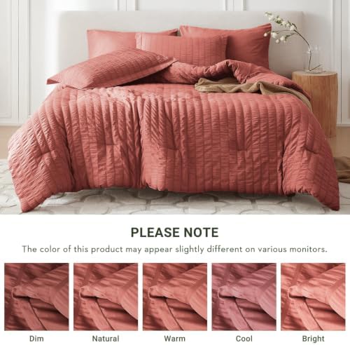 MUXHOMO 7 Pieces Oversized Queen Comforter Set, Seersucker Bed in a Bag - Image 5