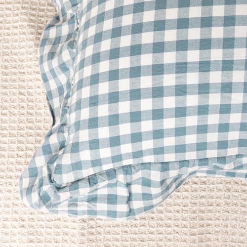 JoraLion Ruffled Throw Pillow Cover 12x20 Gingham Smoke Blue - Image 3