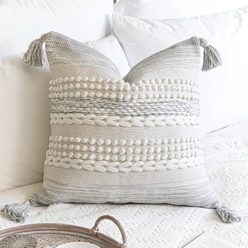 BlissBlush Gray Decorative Throw Pillow Cover 22X22, Boho Accent Pillow by BlissBlush