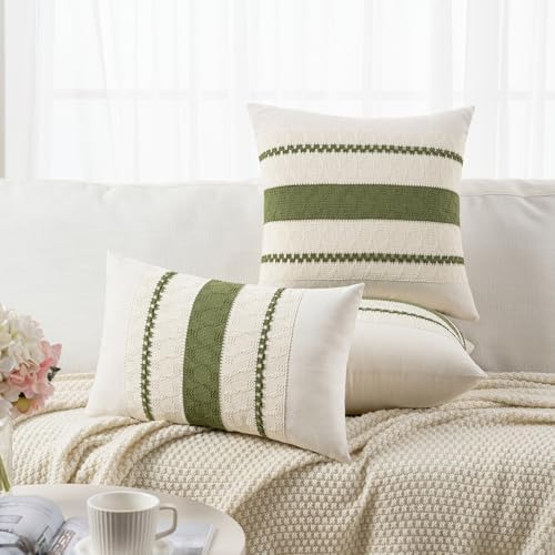 Fancy Homi Set of 2 Boho Moss Green Decorative Throw Pillow Cover 16x16 Inch - Image 5