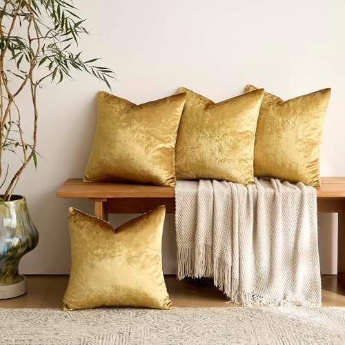 GIGIZAZA Pack of 4 Gold Decorative Velvet Pillow Covers 20x20 - Image 3