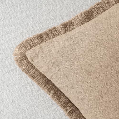 MIULEE Boho Linen Fringe Decorative Euro Throw Pillow Covers Camel 22x22 - Image 3