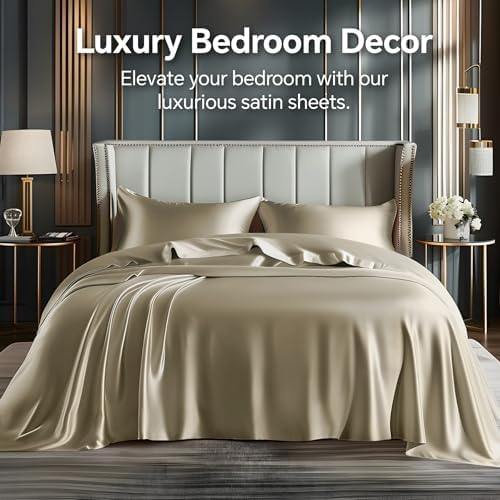 BEDELITE Satin Sheets King Size Bed Set, 4 Pieces - Image 2