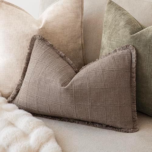 Foindtower Set of 2 Decorative Linen Check Fringe Throw Pillow Covers Farmhouse - Image 5