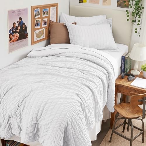 HYMOKEGE White Twin Comforter Set Seersucker 5 Pieces, All Season Luxury Bed in by HYMOKEGE