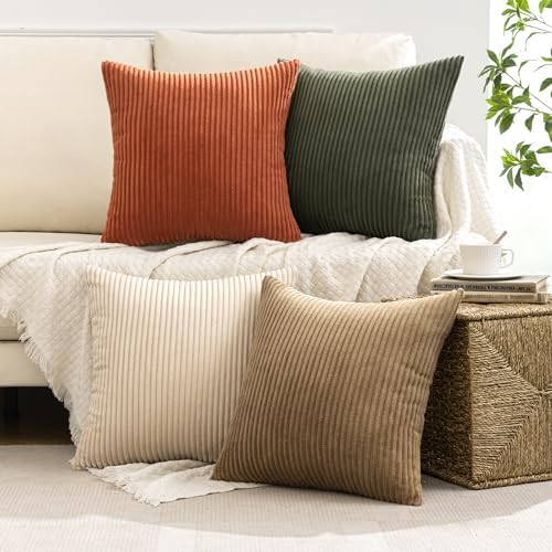 MIULEE Fall Corduroy Decorative Throw Pillow Covers Rust-Olive Green 18x18 - Image 2