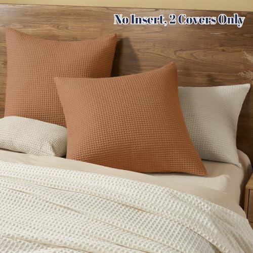 PHF Cotton Waffle Euro Shams 26" x 26", Cinnamon Brown, No Insert - Image 6