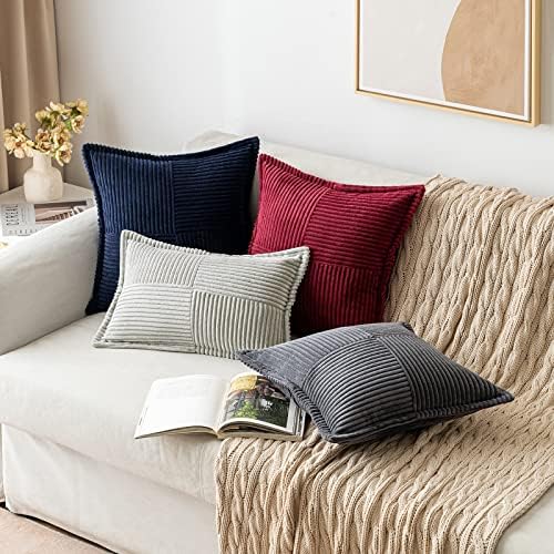 MIULEE Dark Grey Corduroy Decorative Euro Sham Pillow Covers 24x24 Inch - Image 4
