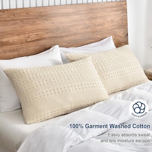 PHF Cotton Waffle Pillow Shams King Size 20" x 36", No Insert - Image 2
