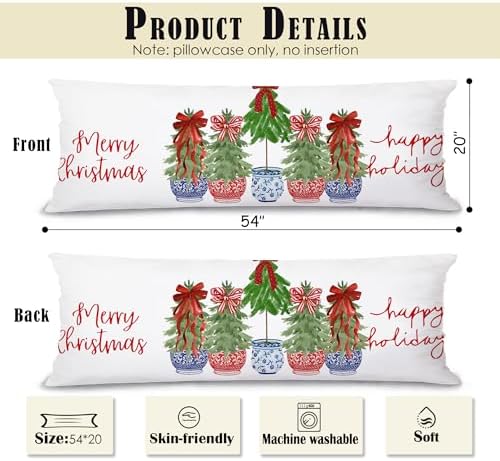 Chinoiserie Christmas Tree Body Pillow Cover 20x54, Grandmillennial Christmas - Image 2