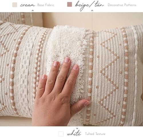 BlissBlush 20X20 Throw Pillow Cover, Cream Neutral Beige Square Decorative - Image 4