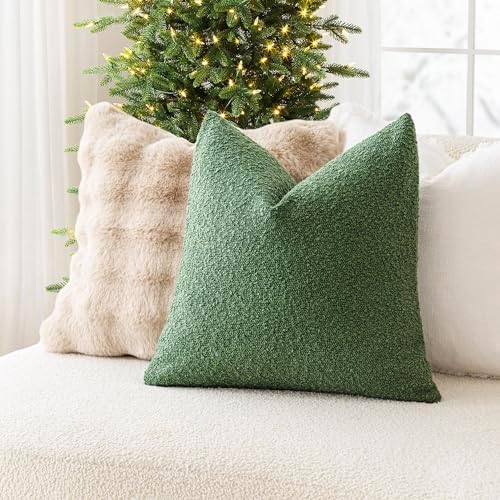 Foindtower Decorative Textured Boucle Throw Pillow Cover 24x24 Hunter Green - Image 4