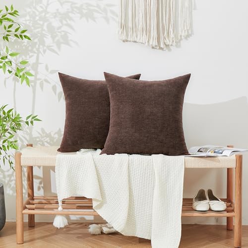 GAWAMAY Coffee Chenille Throw Pillow Covers 16x16 Set of 2 - Image 5