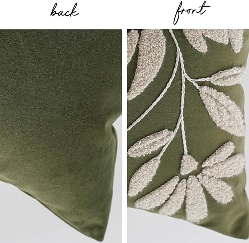 BlissBlush Decorative Throw Pillow Cover 20x20 Inch, Olive Green Floral Tufted - Image 6