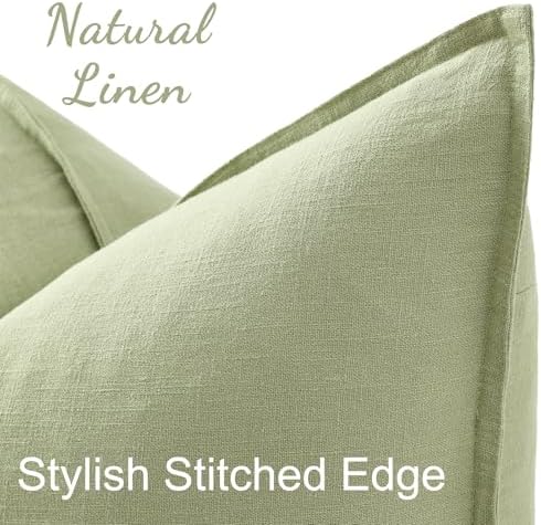 decorUhome Fall Sage Green Linen Throw Pillow Covers 20x20 Set of 2 - Image 2