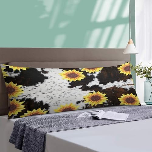 Brown Cow Sunflower Print Body Pillow Cover Pillowcase - Image 4