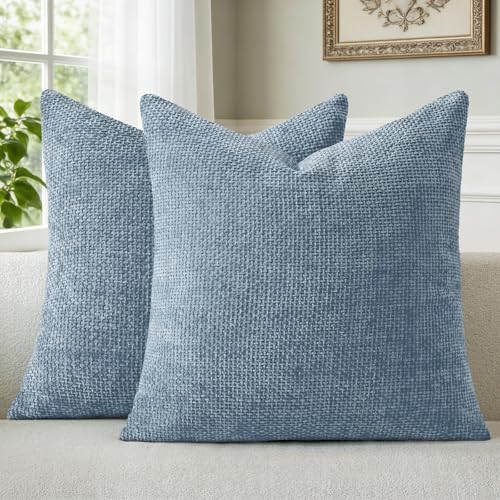 a moment Blue Chenille Throw Pillow Covers 22x22 Inch Pack of 2 Modern by amoment