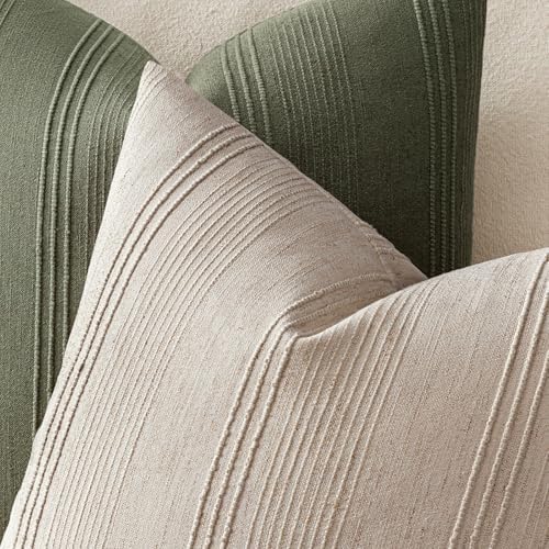 MIULEE Striped Euro Sham Pillow Covers 26x26 Inch Natural Linen 2 Pack - Image 3