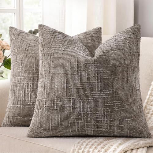 decorUhome Textured Chenille Throw Pillow Covers 26x26 Set of 2 Dusty Brown by decorUhome