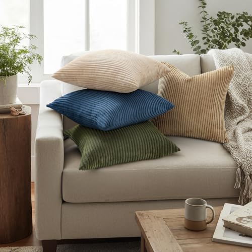 Mecatny Corduroy Decorative Throw Pillow Covers 22x22 Set of 2 Navy Blue - Image 2