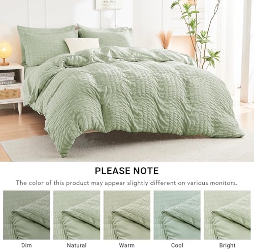 HYMOKEGE Light Green Full Size Comforter Sets Seersucker 7 Pieces, All Season - Image 5