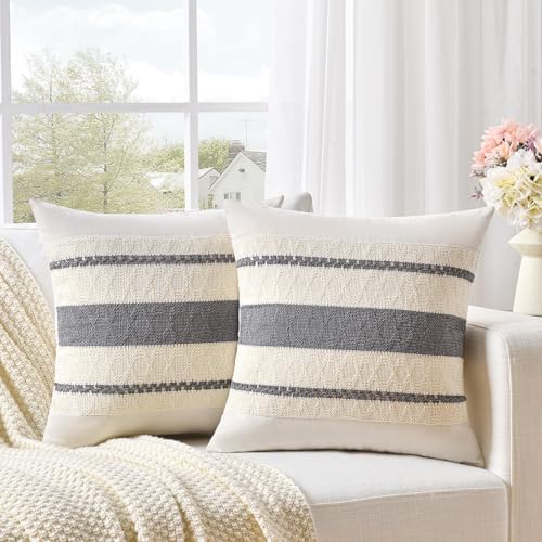 Fancy Homi Set of 1 Neutral Grey Farmhouse Big Decorative Throw Pillow Covers - Image 2
