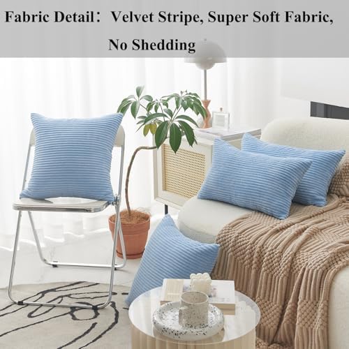 Home Brilliant Blue Throw Pillow Covers Striped Velvet Couch Pillow Cushion - Image 2