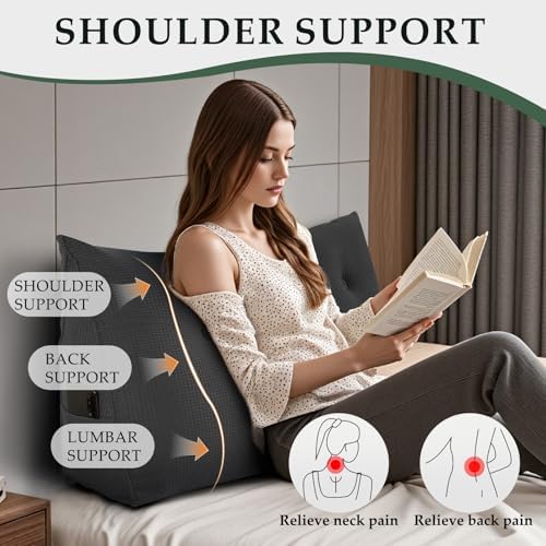 Headboard Pillow Twin, Wall Backrest Wedge Pillow Headboard, Dark Grey - Image 3