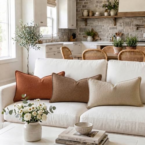 Fancy Homi Set of 2 Rust 14x24 Inch Soft Chenille Decorative Throw Pillow Covers - Image 2