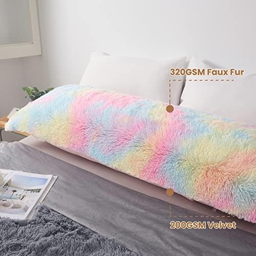 MEGO Rainbow Print Fluffy Faux Fur Body Pillow Cover 20x54 - Image 5