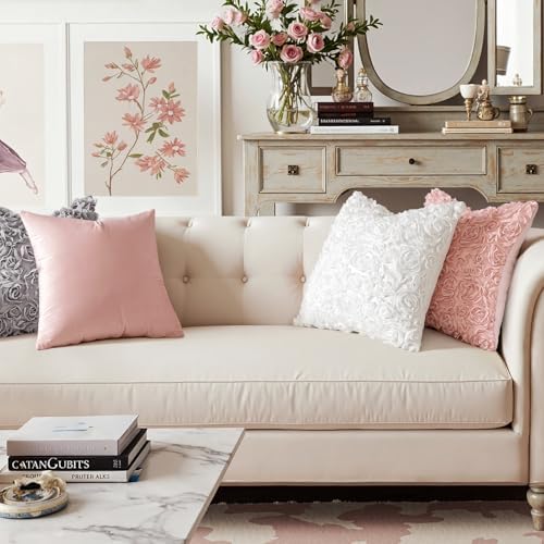 MIULEE Decorative Rose Flower Pillow Cover Pack of 1 Peach Pink 20x20 Inch - Image 6