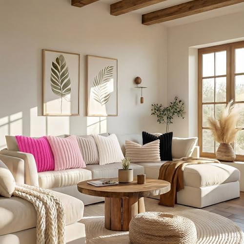 decorUhome Fall Faux Fur Throw Pillow Covers 22x22 Set of 2 Pink - Image 6
