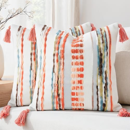 NUYECY Boho Throw Pillow Covers 18x18 Aesthetic Neutral Boucle Couch Pillow - Image 4