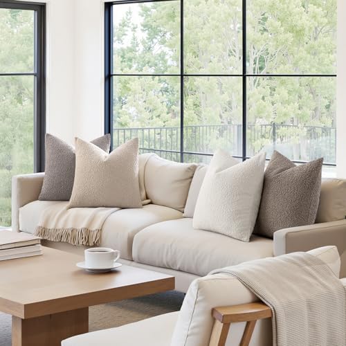 MIULEE Decorative Boucle Throw Pillow Covers 20x20 Inch Neutral Set of 4 - Image 3