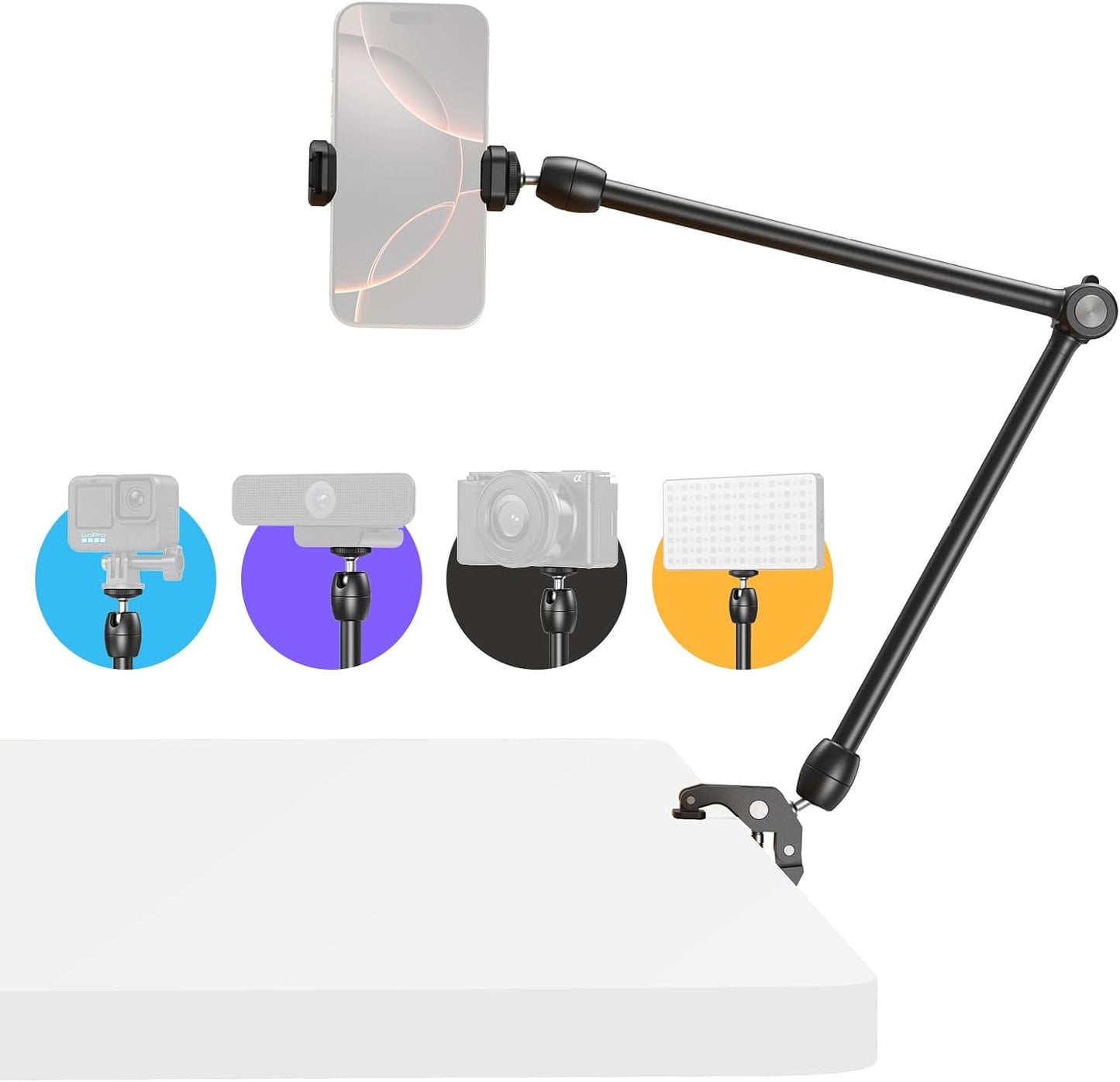 SMALLRIG Desktop Magic Arm Support with Crab-Shaped Clamp Kit, Aluminum Alloy, 24.3x4.5x1.1 in, 0.6lb Payload, for Smartphones, Webcams, Action Cameras, 5624