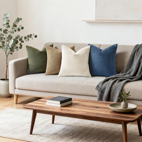 Mecatny Corduroy Decorative Throw Pillow Covers 22x22 Set of 2 Navy Blue - Image 3
