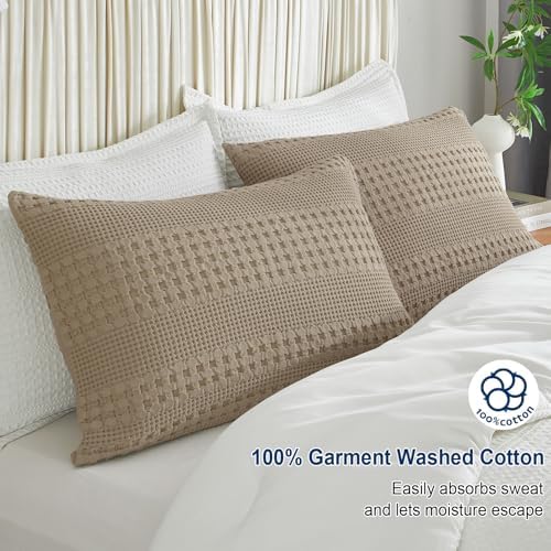PHF 100% Cotton Waffle Pillow Shams King Size, 2 Pack 20" x 36" Soft - Image 3