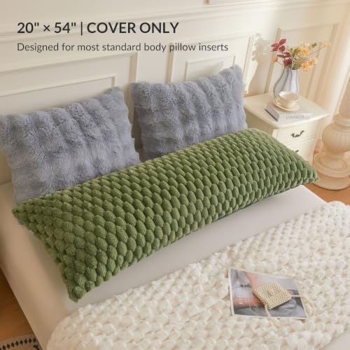 XeGe 3D Bubble Fluffy Faux Rabbit Fur Body Pillow Cover 20x54, Sage Green - Image 3