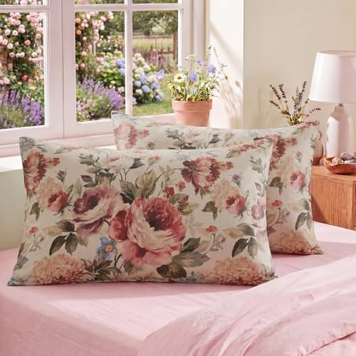 Bedorm King Size Pillow Covers Set of 2 Cotton Pillow Case Dark Pink Rose by Bedorm