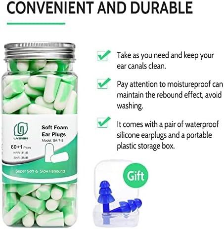 LYSIAN Foam EarPlugs for Noise Cancelling, 60 Pairs, 38dB SNR - Image 6