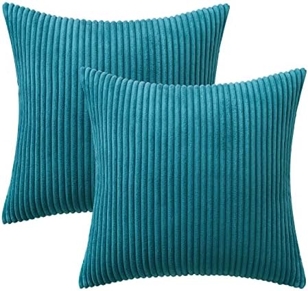 MIULEE Decorative Corduroy Throw Pillow Covers Set of 2 18x18 Teal - Image 6