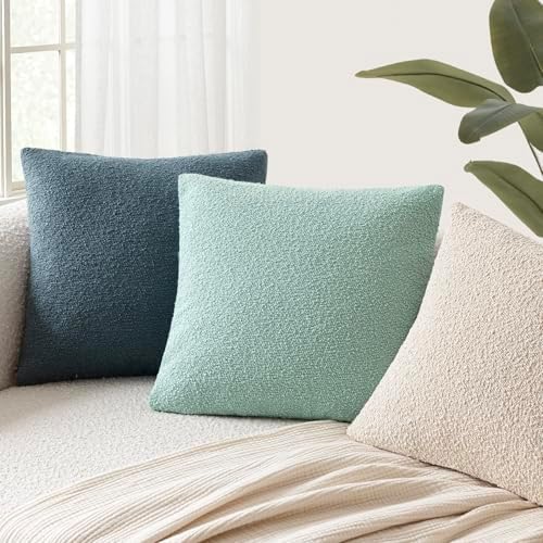 Foindtower Decorative Textured Boucle Throw Pillow Covers 18x18 Aqua Blue - Image 5