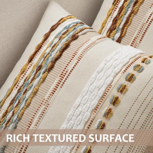 ANRODUO Decorative Boho Pillow Covers Orange White 20x20 Inch Pack of 2 - Image 4